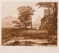 KG 16336
<br/>
Imitations of drawings by Claude Lorrain...: Classicistisch landschap met stenen brug (nr. 8)
<br/>
<em>Lewis, Frederick Christian</em>